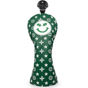 Stars and Smiles Golf Club Covers for Driver, Fairway, Hybrids - 4 Options - Golf Driver Headcover/ Golf Fairway Wood Head Cover/ Hybrid Headcover for Men/ Women Golfer - White Synthetic Leather Golf Headcover