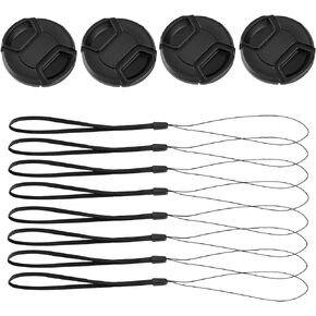 4 Pcs 49mm Lens Cap Center Pinch with Lens Cap Leash Hole Bundle Compatible with Nikon, Canon, Sony & Other DSLR Cameras