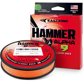 KastKing Hammer Alpha 9 UHMWPE Braided Fishing Line - Made in The USA, Strong and Smooth, Round, 9-Carrier, Colorfast Braided Fishing Line, Perfect for Most Fishing Reel and Finesse Applications