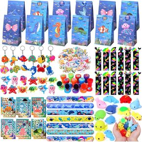 Winrayk 148Pcs Under the Sea Party Favors Birthday Supplies Kids Ocean Sea Animal Toy Gift Bag Squishy Bookmark Diy Sticker Stamper Ring Boy Girl Goody Bag Stuffer Ocean Birthday Party Favors Supplies