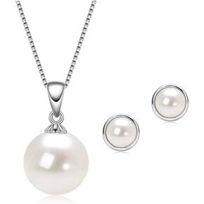 Silver Pearl Necklace and Stud Earrings Bridal and Wedding Jewelry Set for Women, Brides, Bridesmaids Jewelry Gift