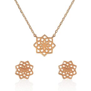 Namana Mandala Necklace and Earrings Set for Women. Dainty Brushed Mandala Jewelry Set for Women. Sacred Geometry Flower Stud Earrings and Necklace for Women with Gift Box