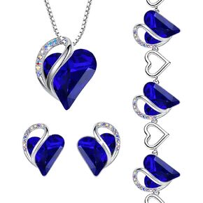 Leafael Infinity Love Heart Necklace, Stud Earrings, and Bracelet for Women, September Birthstone Crystal Jewelry, Silver Tone Gifts for Women, Sapphire Blue