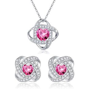 Iefil Birthstone Necklace and Birthstone Earrings Set