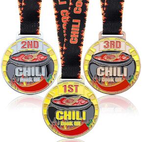 3 قطع من ميداليات الكأس لطهي الفلفل الحار مع شرائط الرقبة، ميداليات الفائز بالمركز الأول والثاني والثالث لحفل توزيع الجوائز in Kuwait