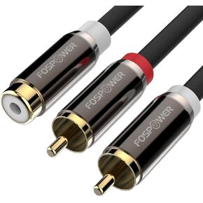 FosPower Y Adapter (8 inch) 2 RCA (Male) to 1 RCA (Female) Stereo Audio Y Adapter Subwoofer Cable (24k Gold Plated) 2 Male to 1 Female Y Splitter Connectors Extension Cord