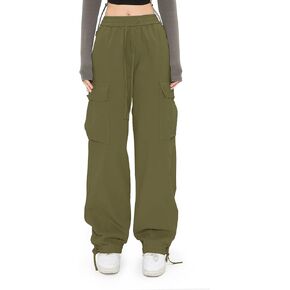 Aprsfn Women's Hiking Cargo Pants Wide Leg Y2K Elastic High Waisted Sweatpants Joggers Pants Trousers with 6 Pockets