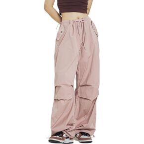 Linsennia Womens Cargo Pants High Waisted Y2k Baggy Parachute Hiking Pants Waterproof Wide Leg Adjustable Teens Lightweight