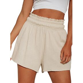 CUPSHE Women Pants Smocked Paperbag Waist Shorts Loose Fit Pant Wide Leg Casual Beach
