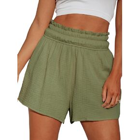 CUPSHE Women Pants Smocked Paperbag Waist Shorts Loose Fit Pant Wide Leg Casual Beach