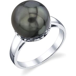The Pearl Source 10-11mm Genuine Black Tahitian South Sea Cultured Pearl Laurel Ring for Women