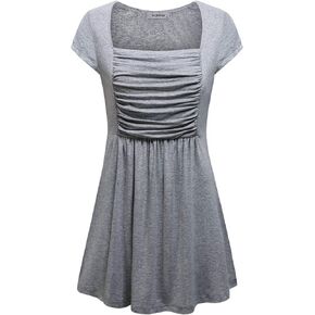 Womens Square Neck Short/Long Sleeve Dressy Tunic Shirts