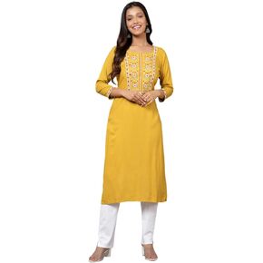 Embroided Kurtis for Women Indian Style Ethnic Clothing 3/4 Sleeve Round Neck Kurta for Women Girls