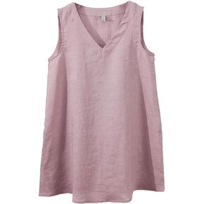 Amazhiyu Women's Linen V Neck Tunic Tank Tops Summer Casual Sleeveless Long Blouse