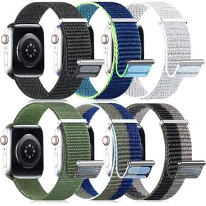 6 Pack Sport Loop Nylon Band Compatible with Apple Watch Bands 40mm 38mm 41mm 44mm 45mm 42mm 49mm Women Men,Stretchy Elastic Braided Strap Replacement Wristband for iWatch SE Ultra Series 8 7 6 5 4 3 2 1