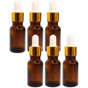 Glass Amber bottle with golden dropper & Funnel (6 Pack, 0.33 oz)