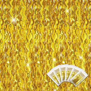 Jutom 6 Pieces Foil Fringe Backdrop Party Fringe Curtain 3.3 x 6.6 ft Tinsel Streamer Backdrop for Graduation Ocean Sea Birthday Wedding Baby Shower Holiday(Black)