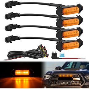 Nilight Front Grille Marker Light 4PCS 4LED Amber Light Amber Lens Waterproof Dustproof Light w/4Leads Harness 15A Fuse Compatible with 2016-2023 Toyota Tacoma TRD PRO Front Grille, 2 Years Warranty