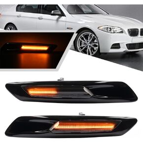 2Pcs Amber F10 LED Dynamic Sequential Blink Side Marker Light for BMW 5-Series F10/F11 2011 2012 2013 Front Fender Indicator Turn Signal Lights Smoked Lens
