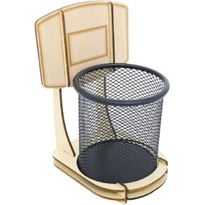 Creative Pen Pencil Holder, Handmade Wooden Basketball Stand Pencil Organizer, Metal Mesh Pencil Cup For Kids Desk Office Home School Supplies Birthday Christmas Ideal Gift etc.