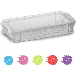 Enday Pencil Case Blue, Plastic Stackable Assorted Color Box, Large Capacity School & Office Supplies Pencil Utility Box Storage Organizer Also Available in Green, Grey, Pink, Red, Purple, 1 PK