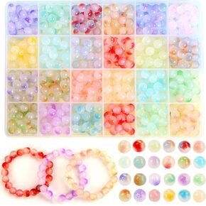 480pcs 8mm Glass Beads for Jewelry Making Bracelet Kit with 24 Colors Candy Style Perfect Beading Supplies for Bracelet Making and DIY Jewelry