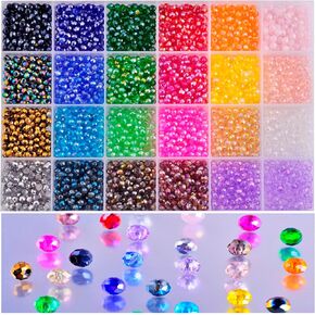 4mm Beads Crystal Beads Kit 24colors 2880pcs Glass Beads Small Briolette Faceted AB Color Spacer Beads for Bracelet Jewelry Making and DIY Crafts Decorative (4mm, Multicolor)