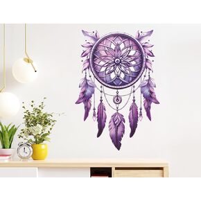 RainbowWSK Purple Dream Catcher Wall Stickers Feathers and Flower Wall Decals DIY Removable Peel and Stick Wall Decor for Kids Girls Nursery Bedroom Living Room(A)