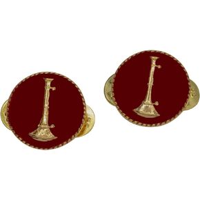 Smith & Warren Red Single Fire Lieutenant Bugle On Round Disc Collar Insignia Gold Finish Fire Uniform Pin