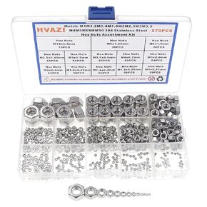 570PCS Metric M1 M1.2 M1.4 M1.6 M2 M2.5 M3 M3.5 M4 M5 M6 M8 M10 304 Stainless Steel Hex Nuts Assortment kit