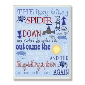 The Kids Room by Stupell The Itsy Bitsy Spider Nursey Rhyme on Blue Background Rectangle Wall Plaque