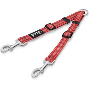 No Tangle Reflective Dog Leash Coupler - Double Dog Walker and Trainer Leash - Two Dogs Adjustable Splitter Lead - Each Side Adjusts 11" to 20" in Length (Large - 1" Width, RED)