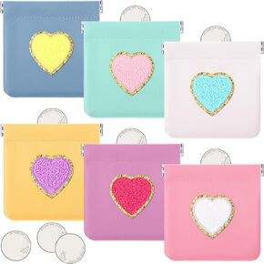 6 Pcs Cute Coin Purses Pouch Heart Change Purses Small Portable Waterproof Pocket Cosmetic Bag Mini Makeup Squeeze Pouch Travel Jewelry for Women