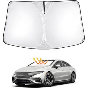 T TGBROS Windshield Sun Shade Custom Fit for 2022-2023 2024 Mercedes-Benz EQS Accessories Foldable Sun Shield Reflective Polyester Sun Visor Cover Block Heat and Sun Protection