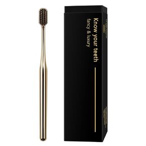 Z-VAPRESS Gold Color Toothbrush Soft Charcoal Bristles Toothbrush Travel Toothbrushes for Adults Luxury Gold Plated Toothbrushes Manual Toothbrush