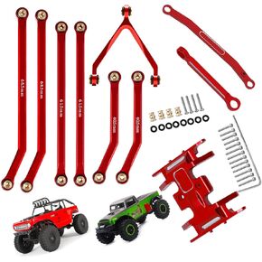 RC Upgrades Part High Clearance Chassis Links & Skid Plate & Steering Rod Tie Links Kit for 1/24 SCX24 Axial AXI90081 Deadbolt AXI00004 B17,Red
