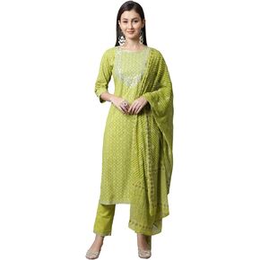Rajnandini Women's Pure Jaipur Printed Cotton Jaipuri Printed Kurta Set With Dupatta (JOPLVL281-P_Mehndi Green)