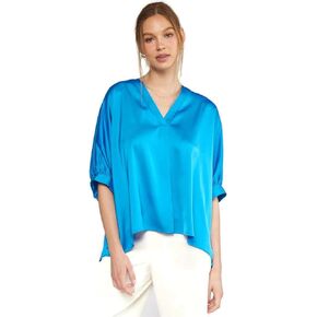 Entro USA Solid Satin Placket Tunic Top OVERSIZED