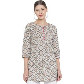 Yash Gallery Women's Cotton Geometric Print Short Kurta for Mother's Day