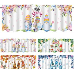 4 Pack Spring Gnomes Windows Valances Summer Gnomes Windows Valances 55 x 15.7 Inch Window Toppers Valances with for Christmas Holiday Summer Autumn Fall Bathroom Restroom Decor