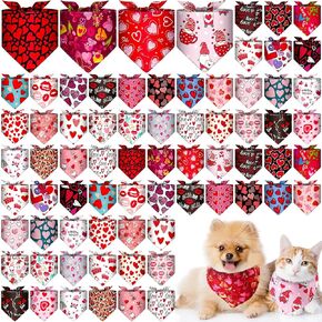 Reginary 72 Packs Valentine's Day Dog Bandanas Bulk St. Patrick's Day Dog Bandanas Pet Bandanas Scarf Bibs Triangle Dog Bibs Adjustable Dog Bandana for Pet Costume Accessories(Heart)
