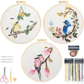 Hummingbird and Flower Embroidery Kit, DIY Embroidery Kits with Patterns and Instructions Hoops Needles Threads, Embroidery Starter Kit for Beginners Adults