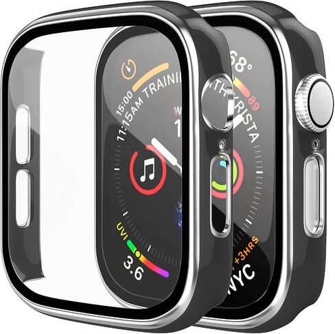 [2 Pack] Hard PC Case with Tempered Glass Screen Protector Compatible with Apple Watch Series 6 SE Series 5 Series 4 40mm, Black in Saudi Arabia