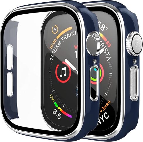 [2 Pack] Hard PC Case with Tempered Glass Screen Protector Compatible with Apple Watch Series 6 SE Series 5 Series 4 40mm, Black in Saudi Arabia