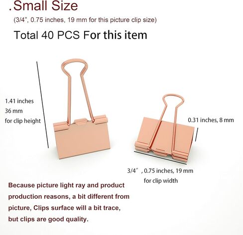 Binder Clips Mini Metal Clamp Rose Gold ((Mini) 0.6 inch / 15 mm, 40 PCS) in Kuwait