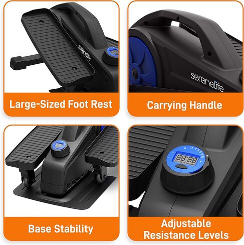 SereneLife Elliptical Under Desk Exercise Equipment - Compact Ergonomic Seated Under Desk Exercise Elliptical Machine Mini Exerciser w/ 8 Resistance Level, LCD Monitor - Resistance Band SLEPL9 in Saudi Arabia