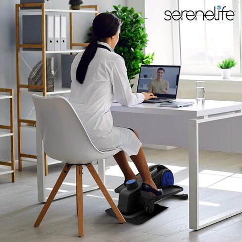 SereneLife Elliptical Under Desk Exercise Equipment - Compact Ergonomic Seated Under Desk Exercise Elliptical Machine Mini Exerciser w/ 8 Resistance Level, LCD Monitor - Resistance Band SLEPL9 in Saudi Arabia