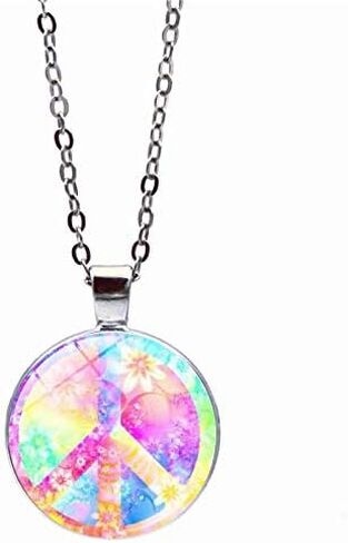 Hippie Peace Sign Jewelry Set 80s 90s Hot Pink Floral Peace Symbol Necklace Earrings and Bracelet 3pcs Peace Jewelry for Women Teens in Saudi Arabia