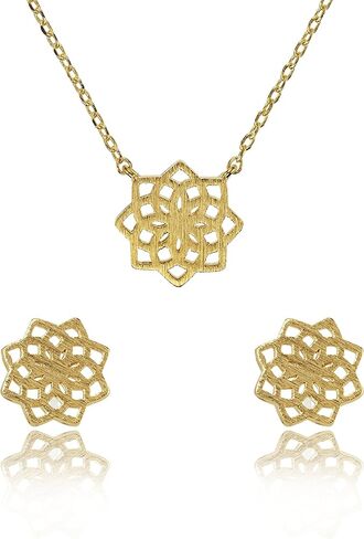 Namana Mandala Necklace and Earrings Set for Women. Dainty Brushed Mandala Jewelry Set for Women. Sacred Geometry Flower Stud Earrings and Necklace for Women with Gift Box in Kuwait