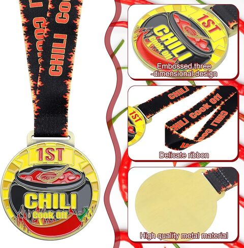 3 قطع من ميداليات الكأس لطهي الفلفل الحار مع شرائط الرقبة، ميداليات الفائز بالمركز الأول والثاني والثالث لحفل توزيع الجوائز in Kuwait